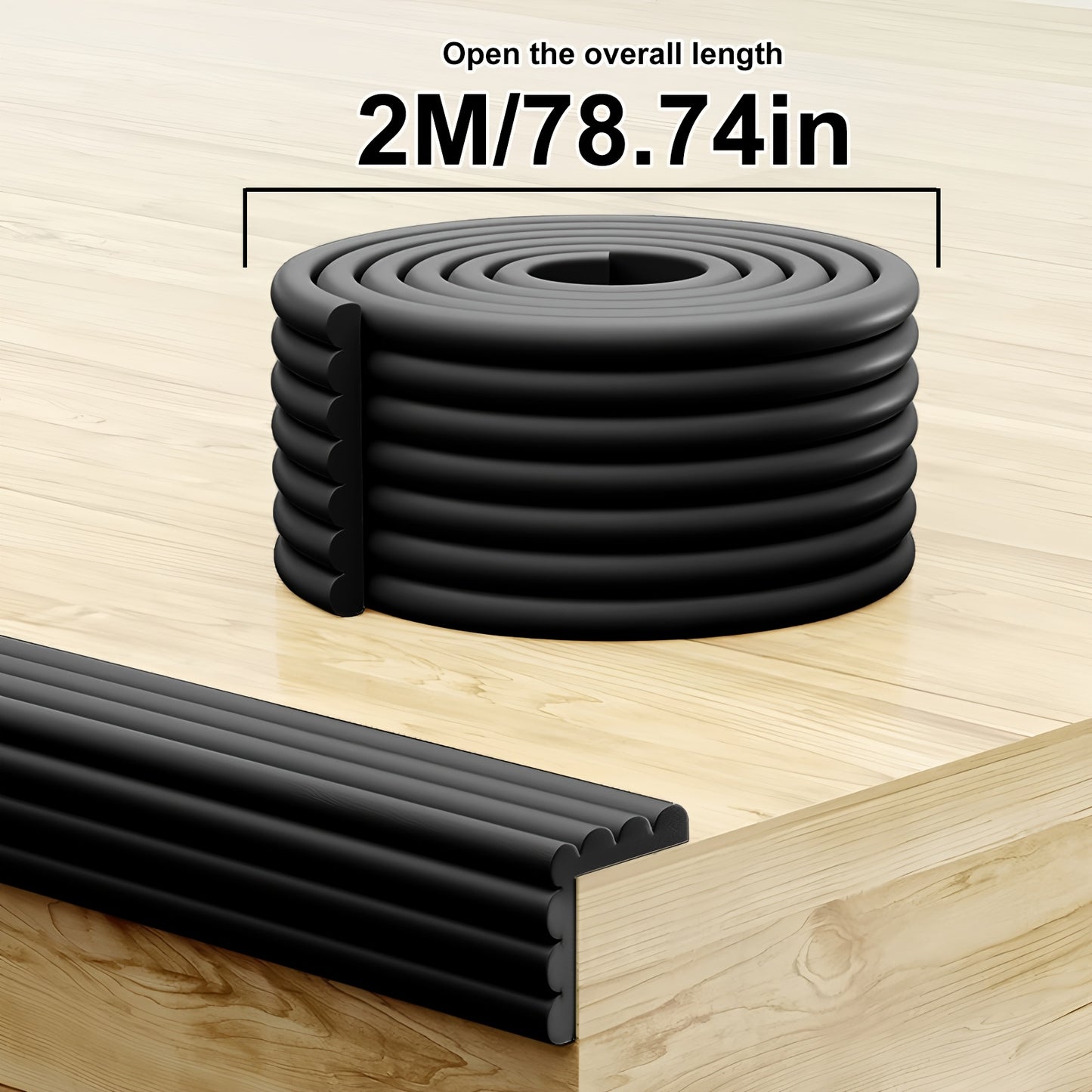Nitrile Foam Safety Corner Protection Strip - 78.74\u002F196.85 Inch, Black, Phthalate-Free, Anti-Collision, for Home Improvement