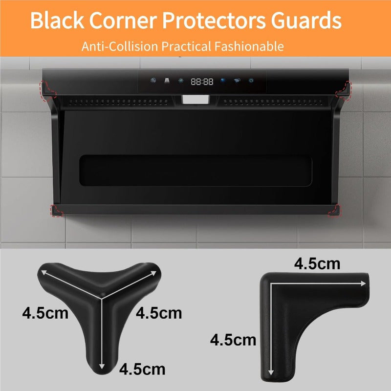 4pcs Edge Corner Protectors Guards Silicone Smooth Soft Protective Cushions for Furniture Wood Glass Steel Ceramics Surface Black